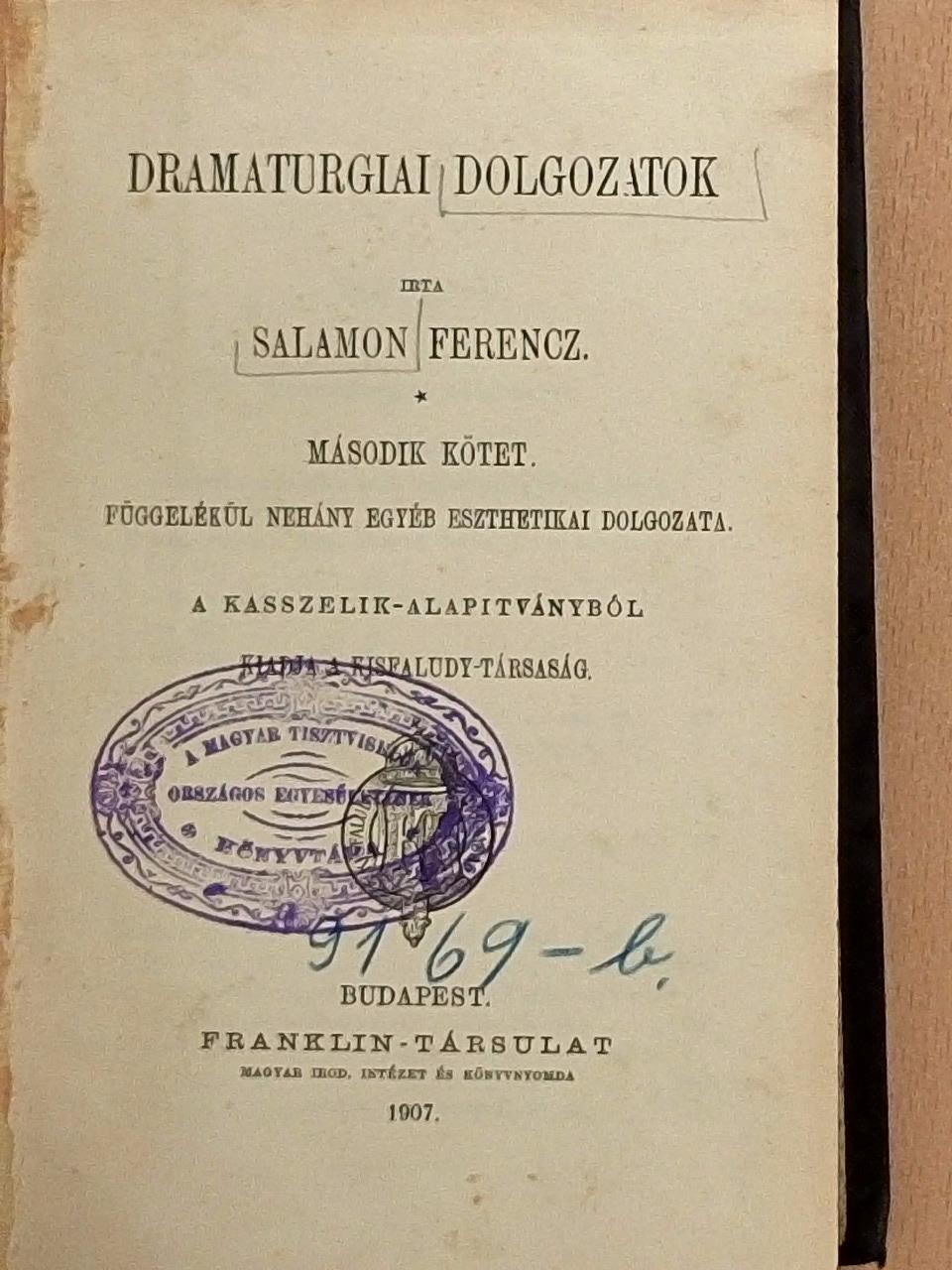 Br. Jósika Miklós - Dramaturgiai dolgozatok II. [antikvár]