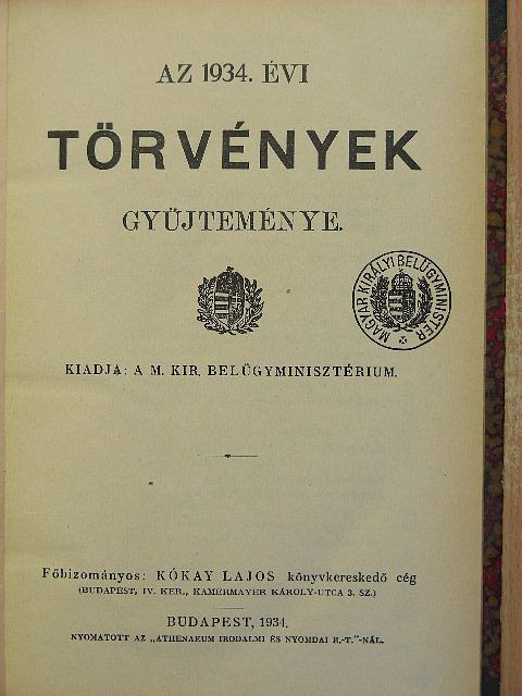 Az 1934. évi törvények gyüjteménye [antikvár]