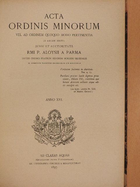 Acta Ordinis Minorum Januarii-Decembris 1897 [antikvár]