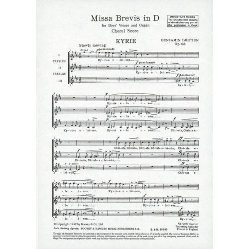 BRITTEN - MISSA BREVIS IN D CHORAL SCORE