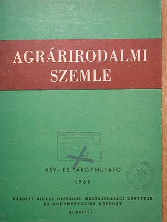 Agrárirodalmi Szemle Név- és tárgymutató 1965. [antikvár]