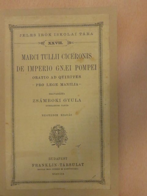 Cicero - Marci Tullii Ciceronis De Imperio Gnaei Pompei [antikvár]
