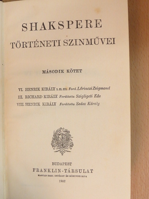 Shakspere - Shakspere történeti szinművei II. (töredék) [antikvár]