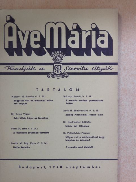 Dr. Boros Vilma - Áve Mária 1940. szeptember [antikvár]