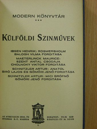 Ibsen Henrik - Külföldi Szinművek I. [antikvár]
