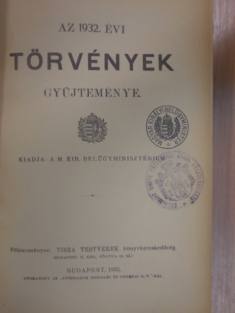 Az 1932. évi törvények gyüjteménye/Az 1933. évi törvények gyüjtemények [antikvár]