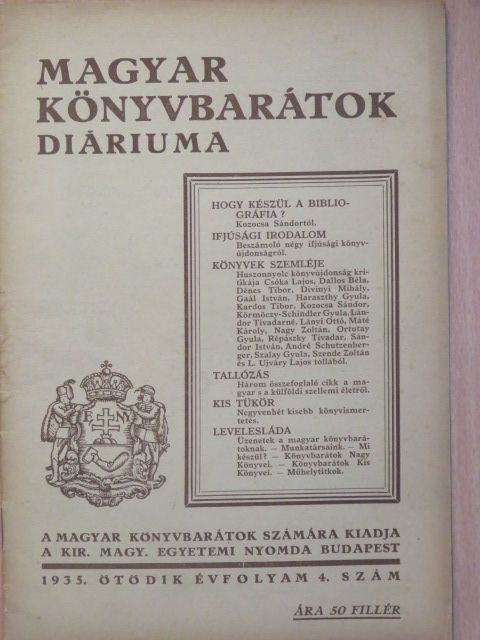 André Schutzenberger - Magyar Könyvbarátok Diáriuma 1935/4. [antikvár]