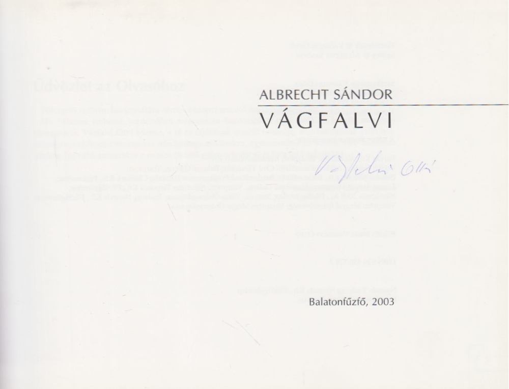 Albrecht Sándor - Vágfalvi (aláírt) [antikvár]