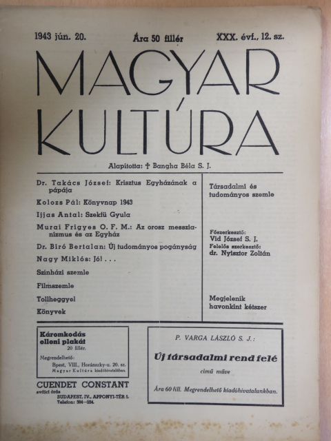 Dr. Biró Bertalan - Magyar Kultúra 1943. június 20. [antikvár]