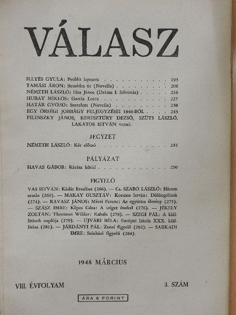Cs. Szabó László - Válasz 1948. március [antikvár]