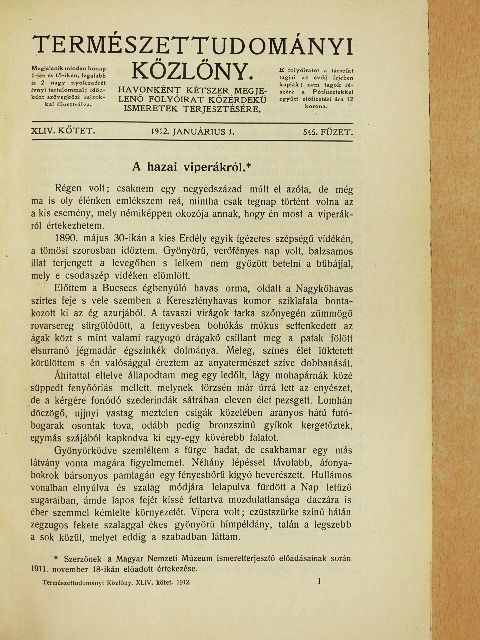 Bálint Sándor - Természettudományi Közlöny 1912. január-december/Pótfüzetek a Természettudományi Közlönyhöz 1912. január-december [antikvár]