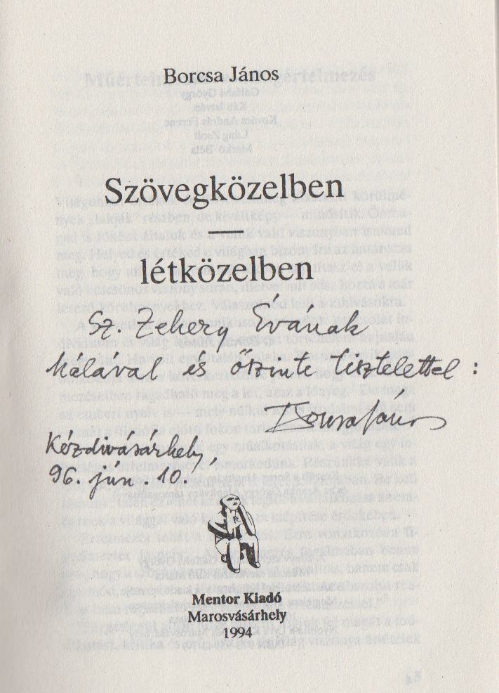 Borcsa János - Szövegközelben - létközelben (dedikált) [antikvár]