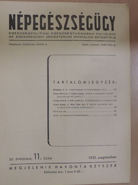 Dr. Mráz Tibor - Népegészségügy 1951. szeptember [antikvár]