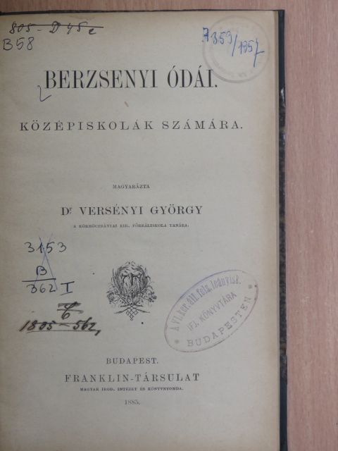 Dr. Versényi György - Berzsenyi ódái [antikvár]