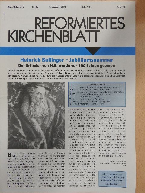 Reformiertes kirchenblatt Juli/August 2004 [antikvár]