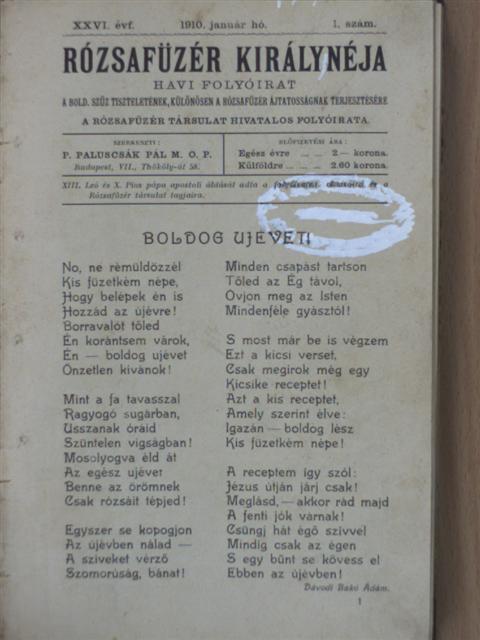 Rózsafüzér királynéja 1910. január-december [antikvár]