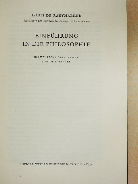 Louis de Raeymaeker - Einführung in die Philosophie [antikvár]