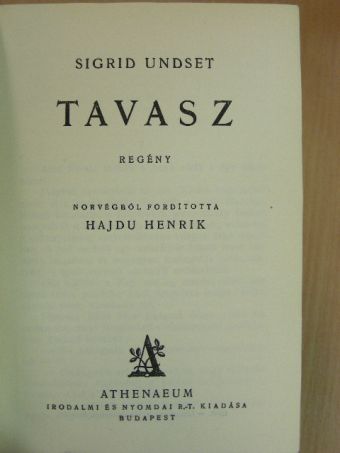 Sigrid Undset - Tavasz  [antikvár]