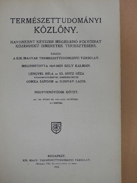 Balló Rezső - Természettudományi Közlöny 1913. január-december  [antikvár]