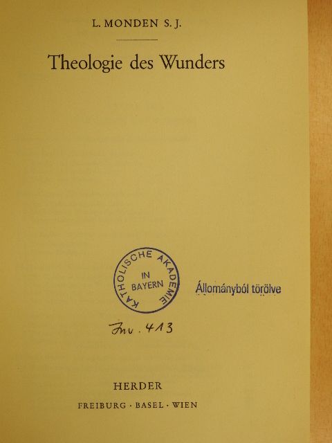 L. Monden S. J. - Theologie des Wunders [antikvár]