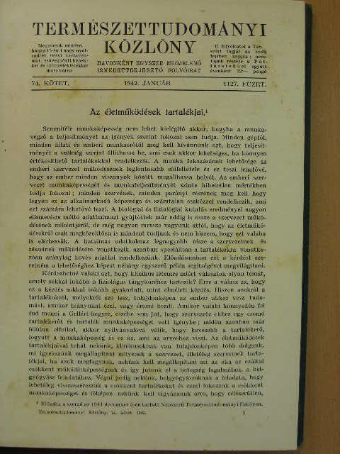 Aujeszky L. - Természettudományi Közlöny 1942. január-december/Pótfüzetek a Természettudományi Közlönyhöz 1942. január-december [antikvár]