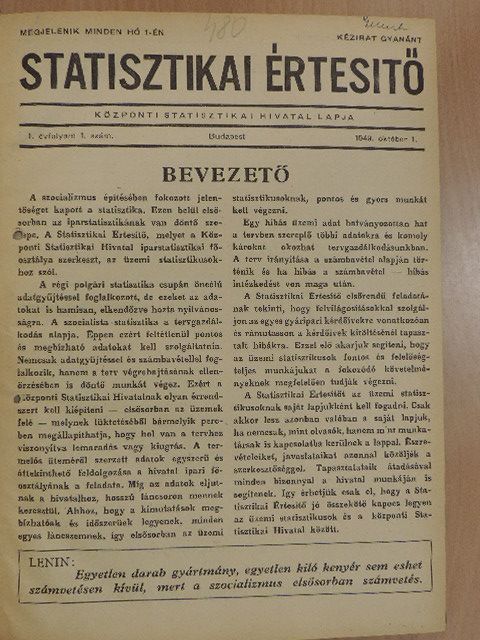 Dr. Szabó Sándor - Statisztikai Értesítő 1949. október-december/1950. január-december [antikvár]
