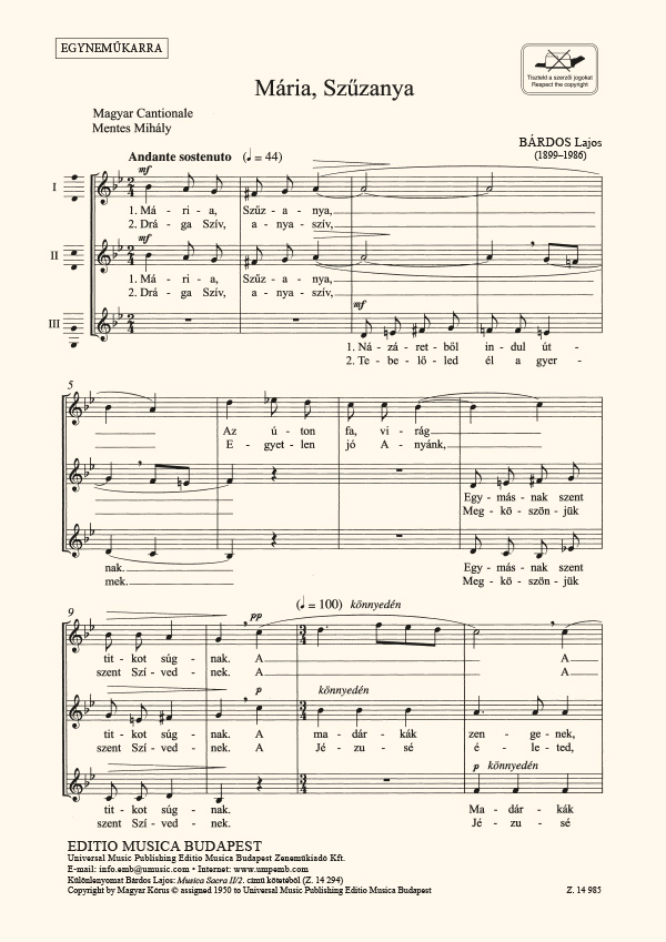 BÁRDOS LAJOS - MÁRIA, SZŰZANYA EGYNEMŰKARRA