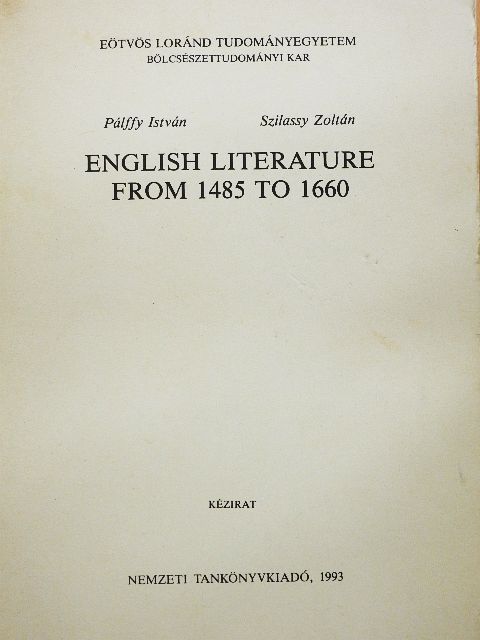 Pálffy István - English literature from 1485 to 1660 [antikvár]