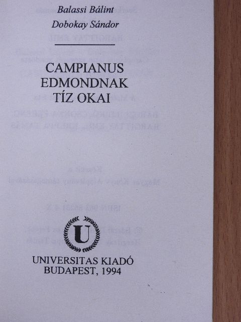 Balassi Bálint - Campianus Edmondnak tíz okai [antikvár]