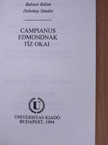Balassi Bálint - Campianus Edmondnak tíz okai [antikvár]