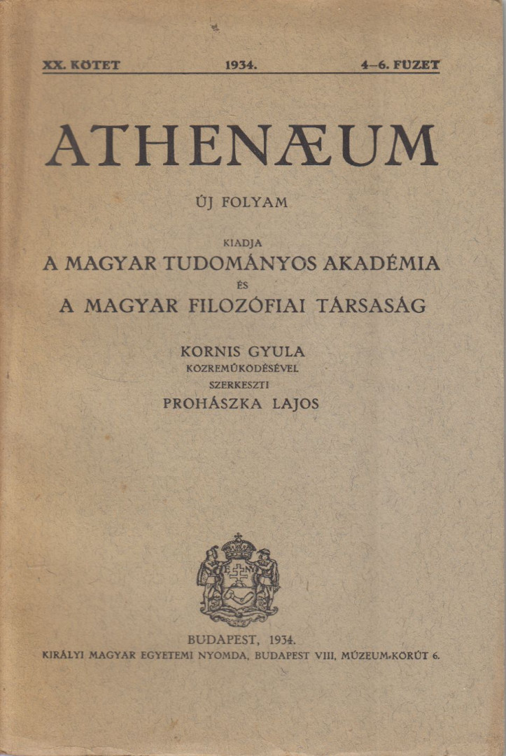 Prohászka Lajos - Athenaeum 1934. XX. kötet 4-6. füzet [antikvár]