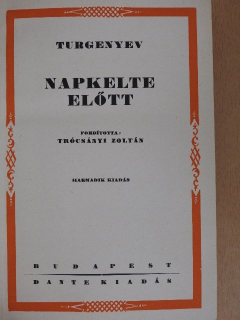 Turgenyev - Napkelte előtt [antikvár]
