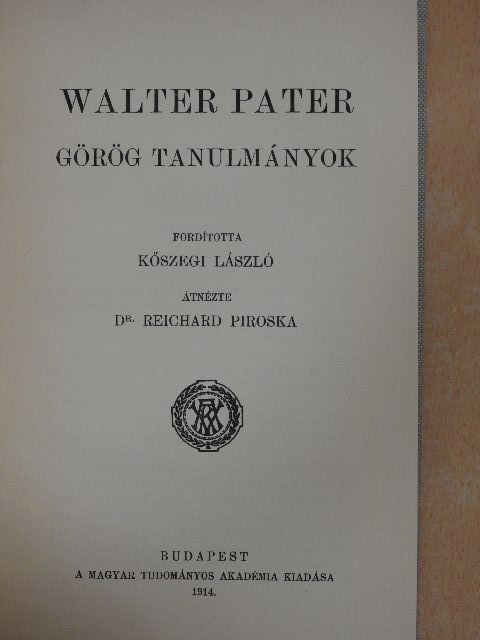 Walter Pater - Görög tanulmányok [antikvár]