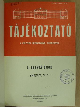 Tájékoztató a külföldi közgazdasági irodalomról 1978. I. félév ("A" sorozat) (fél évfolyam) [antikvár]