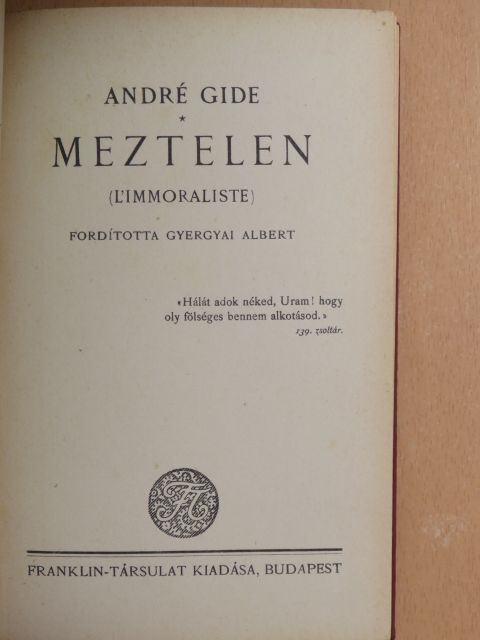 André Gide - Meztelen [antikvár]