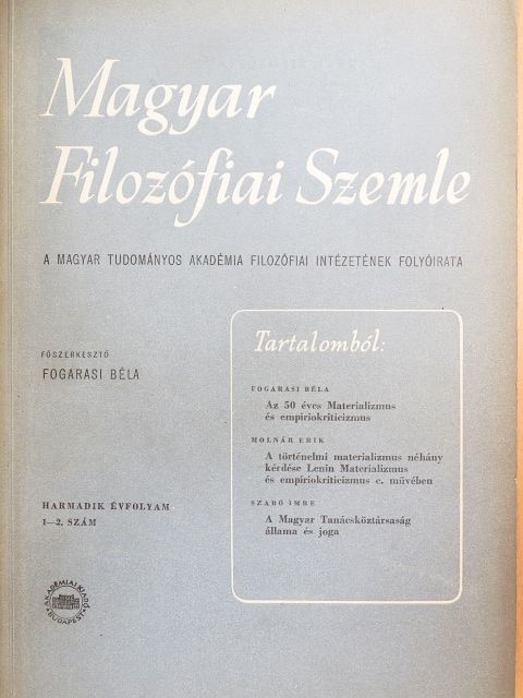Balázs Béla - Magyar Filozófiai Szemle 1959/1-2. [antikvár]