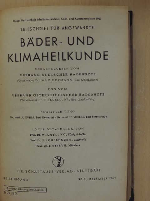Prof. Dr. F. Scheminzky - Zeitschrift für Angewandte Bäder- und Klimaheilkunde August 1959./September 1960./Dezember 1963. [antikvár]