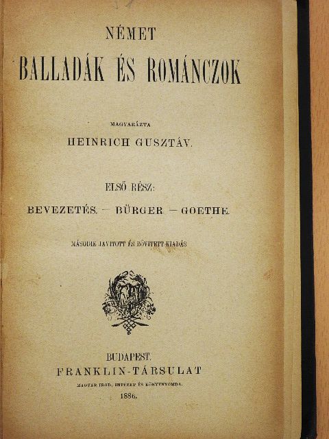 Gottfried August Bürger - Német balladák és románczok I. [antikvár]