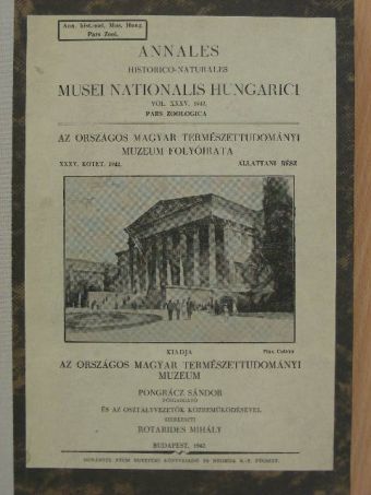 G. Klosváry - Az Országos Magyar Természettudományi Muezum folyóirata - Állattani rész 1942. XXXV. kötet [antikvár]