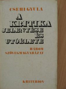Csehi Gyula - A kritika jelentése és utóélete [antikvár]