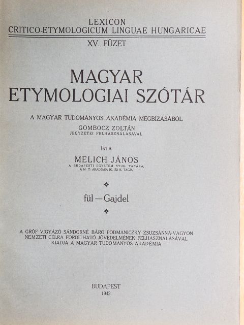 Gombocz Zoltán - Magyar etymologiai szótár XV. (töredék) [antikvár]