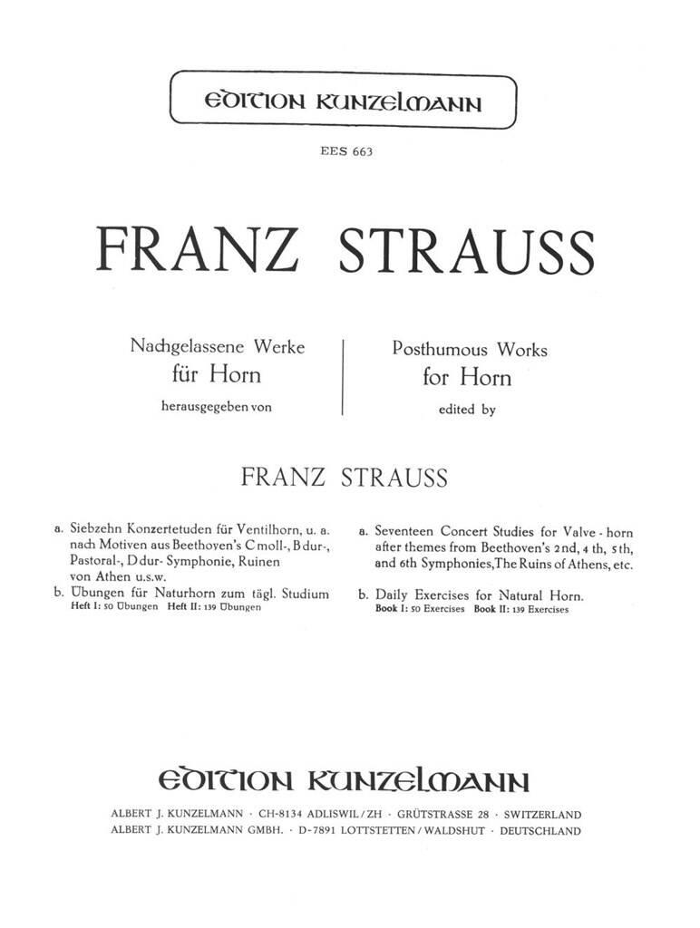 STRAUSS, FRANZ - POSTHUMOUS WORKS FOR HORN EDITED BY RANZ STRAUSS