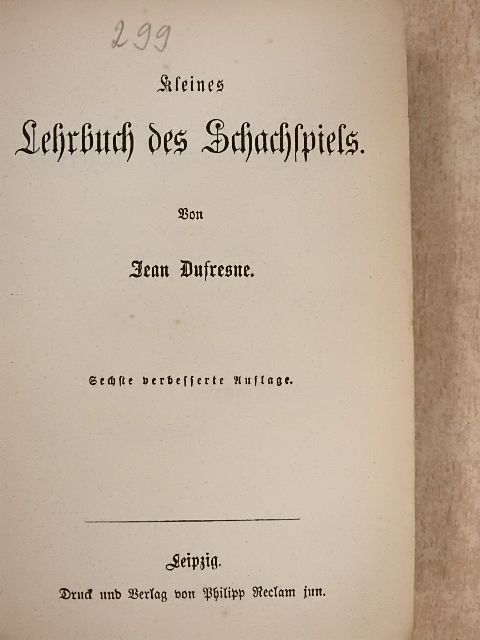 Jean Dufresne - Kleines Lehrbuch des Schachspiels (gótbetűs) [antikvár]
