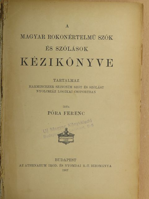 Póra Ferenc - A magyar rokonértelmü szók és szólások kézikönyve (rossz állapotú) [antikvár]