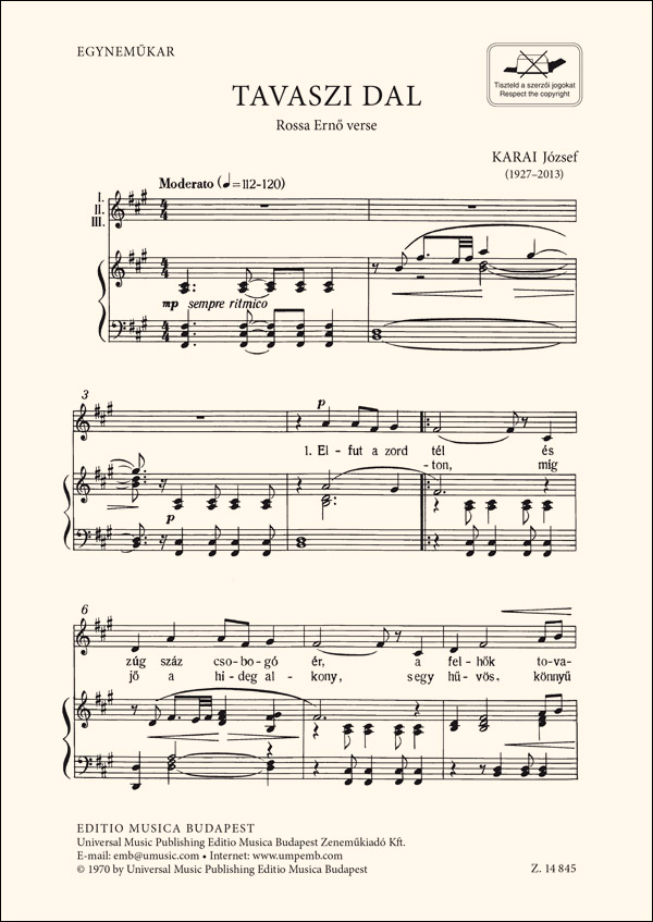 KARAI JÓZSEF - TAVASZI DAL ROSSA ERNŐ VERSE EGYNEMŰKAR