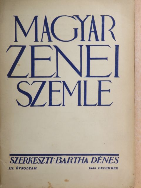 Barta István - Magyar Zenei Szemle 1943. december [antikvár]