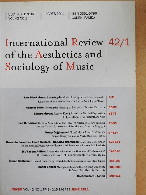 Edward Green - International Review of the Aesthetics and Sociology of Music - June 2011 [antikvár]