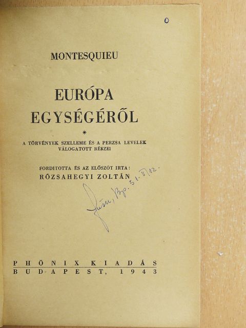Montesquieu - Európa egységéről [antikvár]