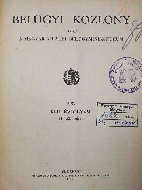 Belügyi Közlöny 1937. január-december [antikvár]