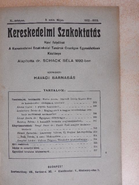 Bacskay Zoltán - Kereskedelmi Szakoktatás 1932-1933. május [antikvár]